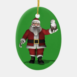 Santa Claus Loves Snowy Owl Ceramic Tree Decoration