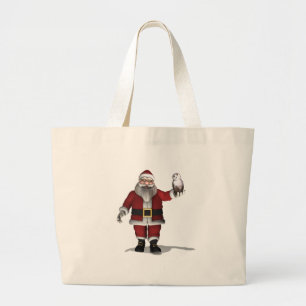 Santa Claus Loves Snowy Owl Large Tote Bag