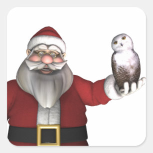 Santa Claus Loves Snowy Owl Square Sticker