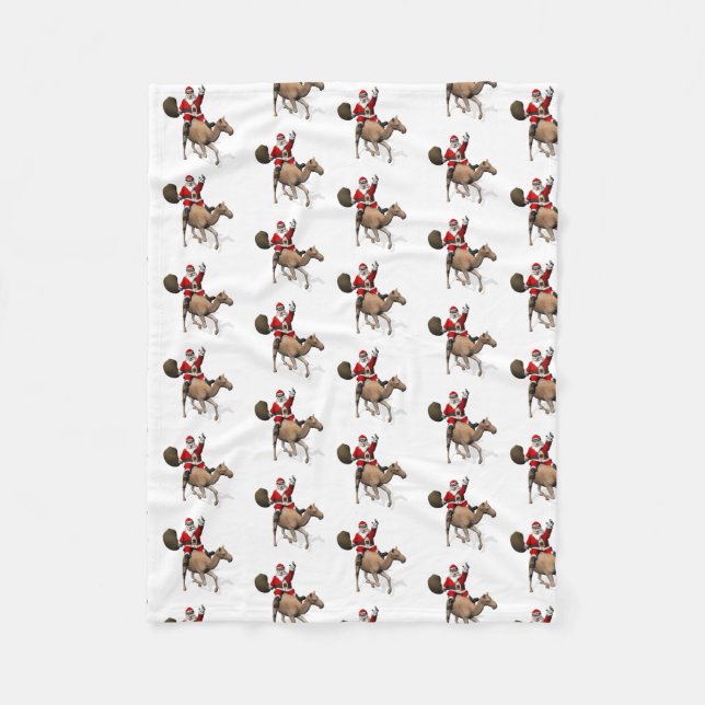 Santa Claus Loves To Ride A Camel Fleece Blanket (Front)