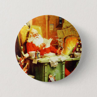 Santa Claus Making His List, Checking it Twice 6 Cm Round Badge