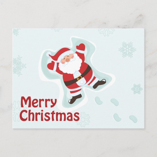 Santa Claus making snow angel chrismas postcard (Front)