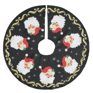 Santa Claus Mandala & Snowflakes on Black Brushed Polyester Tree Skirt