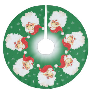 Santa Claus Mandala & Snowflakes on Green Brushed Polyester Tree Skirt