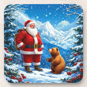 Santa Claus Meets Friendly Bear in Snowy Mountain Coaster