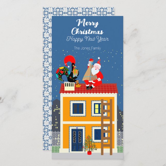 Santa Claus meets the Portuguese Rooster Holiday Card (Front/Back)