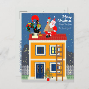 Santa Claus meets the Portuguese Rooster Holiday Postcard