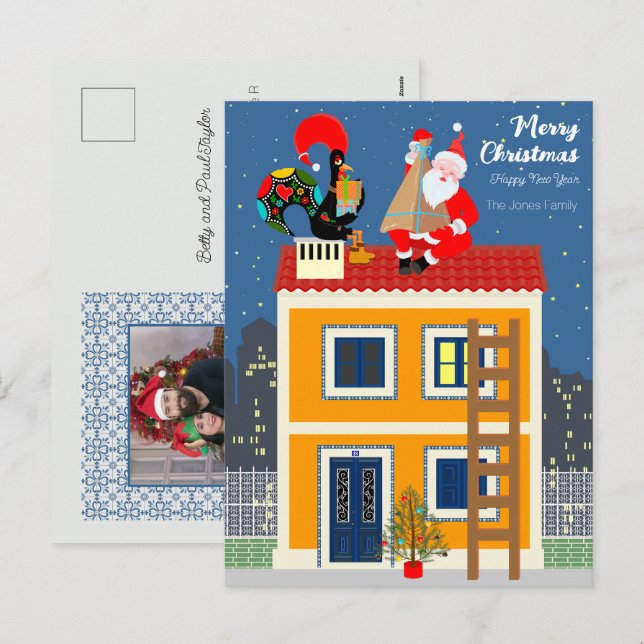 Santa Claus meets the Portuguese Rooster Holiday Postcard (Front/Back)