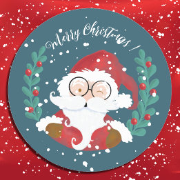 Santa Claus | Merry Christmas Blue Stickers