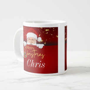 Santa Claus Merry Christmas Custom Name Both Sides Large Coffee Mug
