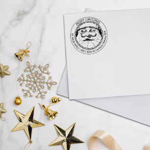 Santa Claus Merry Christmas, Family Return Address Rubber Stamp