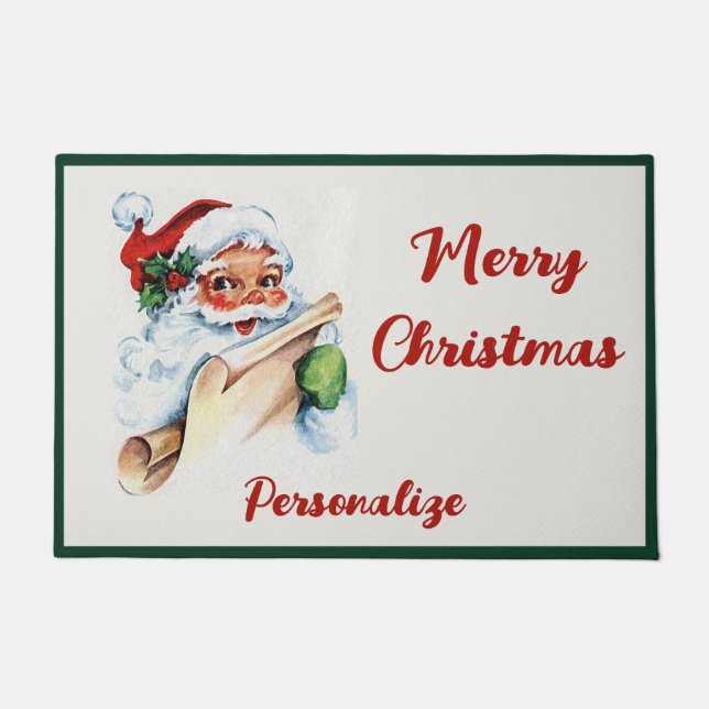 Santa Claus Merry Christmas Holiday Personalise Doormat (Front)