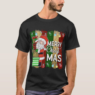 Santa Claus Merry Christmas Plaid Tree Lights T-Shirt