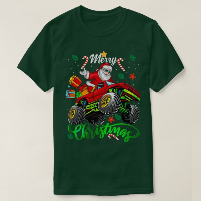 Santa Claus Merry Christmas Riding Monster Truck F T-Shirt (Design Front)