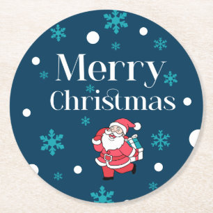 Santa Claus Merry Christmas Round Paper Coaster