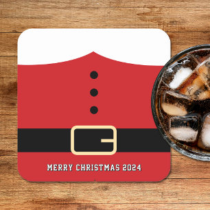 Santa Claus Merry Christmas Square Paper Coaster