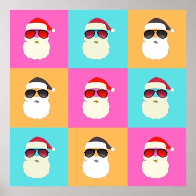 Santa Claus modern neon multicolor photo collage Poster (Front)