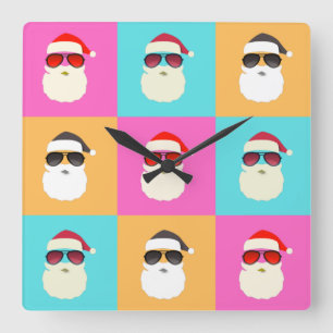 Santa Claus modern neon multicolor photo collage Square Wall Clock