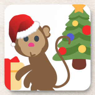santa claus monkey emoji coaster