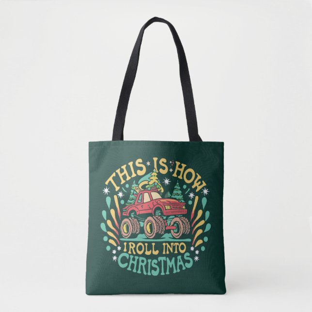 Santa Claus Monster Truck Boys Xmas Christmas Tote Bag (Front)