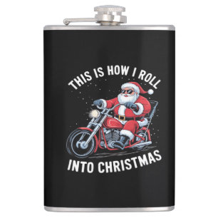 Santa Claus Motorcycle Motorbike Christmas Essenti Hip Flask