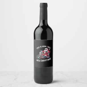 Santa Claus Motorcycle Motorbike Christmas Essenti Wine Label