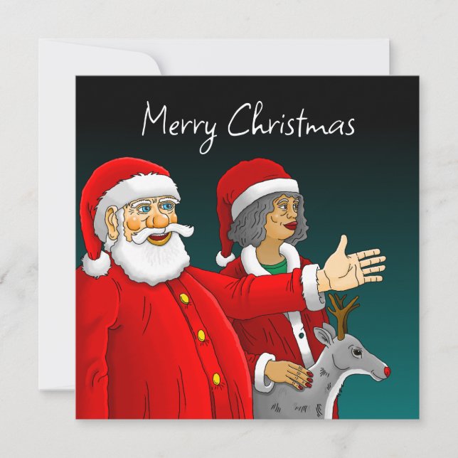 Santa Claus, Mrs Santa & Rudolph Christmas Card (Front)