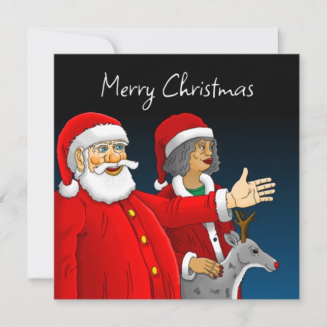 Santa Claus, Mrs Santa & Rudolph Christmas Card (Front)