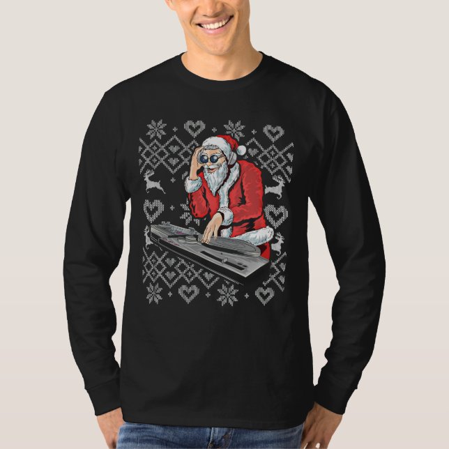 Santa Claus Music DJ Ugly Christmas Tacky Xmas T-Shirt (Front)