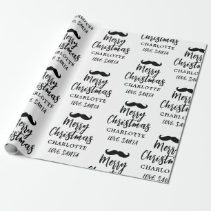 Santa Claus Mustache Personalized White Christmas Wrapping Paper