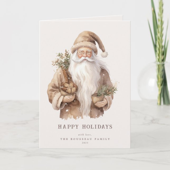 Santa Claus Natural Warm Family/Corporate Holiday Card (Front)