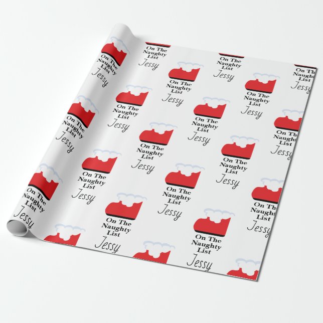 Santa Claus Naughty List Sock Christmas Gift  Wrapping Paper (Unrolled)