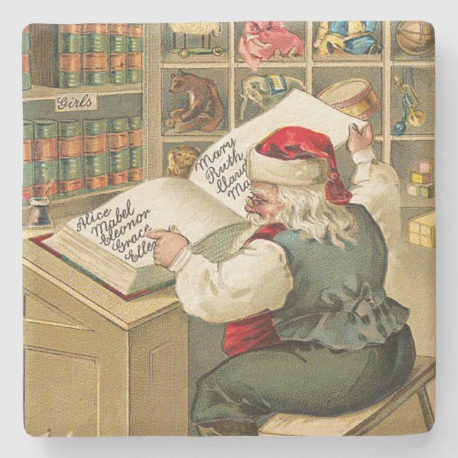 Santa Claus Naughty Nice List Christmas Stone Coaster (Front)