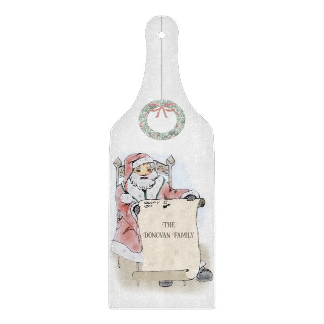 Santa Claus Naughty Nice List Personalised Cutting Board (Front)