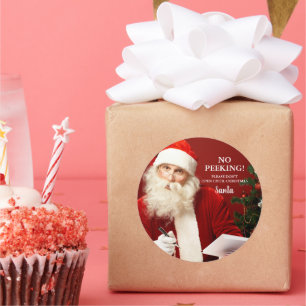 Santa Claus No Peeking Round Gift Stickers