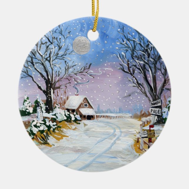 Santa Claus North Pole Ceramic Tree Decoration (Front)