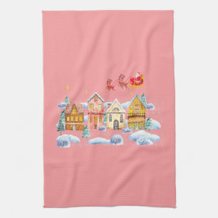 Santa Claus North Pole Christmas Village Tea Towel