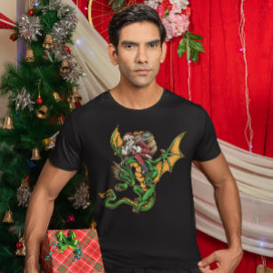 Santa Claus On A Flying Dragon Carrying Gifts T-Shirt