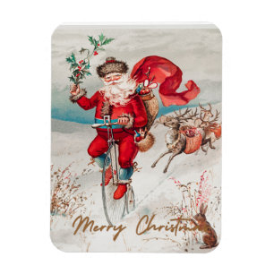 Santa Claus on a penny farthing with reindeer Magnet