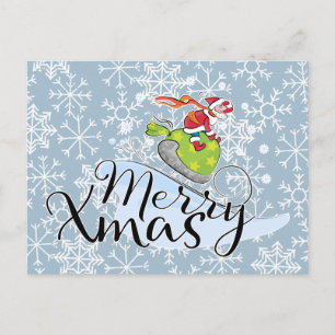 SANTA CLAUS on a sleigh - Merry Xmas Holiday Postcard