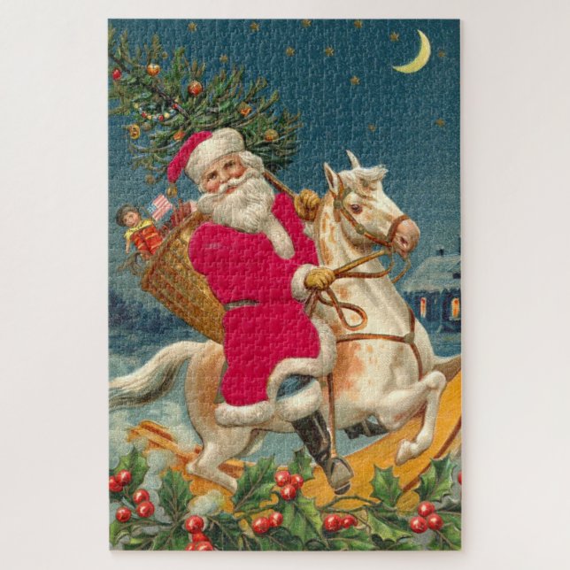 Santa Claus on a wooden horse Jigsaw Puzzle (Vertical)