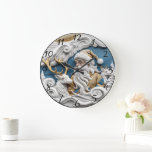 Santa Claus on Christmas Eve Large Clock<br><div class="desc">A stunning display of Christmas clocks features a jolly Santa Claus surrounded by frosty white deers and snowy trees. The artwork captures the joy of the season with intricate designs that reflect the spirit of winter festivities and holiday cheer.</div>