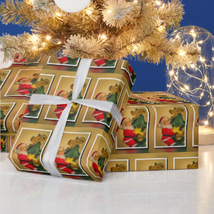 Santa Claus on Christmas Tree Classic Jolly Golden Wrapping Paper
