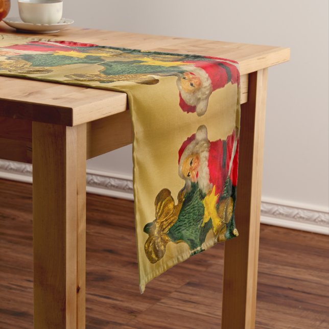 Santa Claus on Christmas Tree Top, Festive Holiday Long Table Runner (In Situ)
