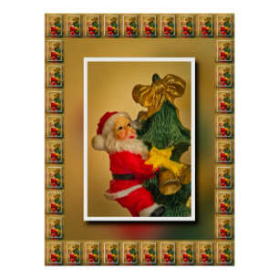 Santa Claus on Christmas Tree - Vintage Holiday Poster