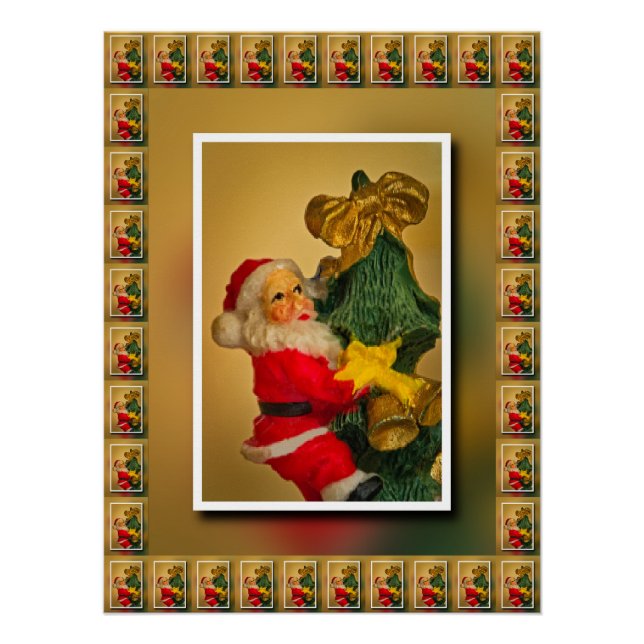 Santa Claus on Christmas Tree - Vintage Holiday Poster (Front)