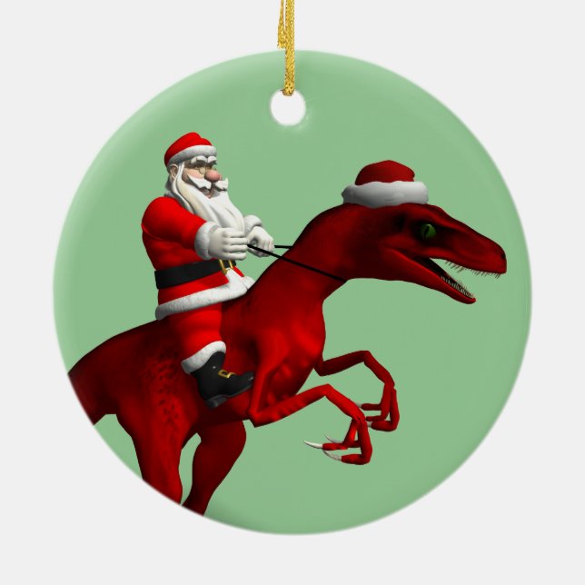 Santa Claus On Dino Ceramic Tree Decoration (Back)