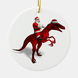 Santa Claus On Dino Ceramic Tree Decoration