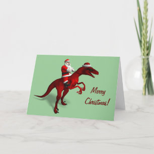 Santa Claus On Dino Holiday Card