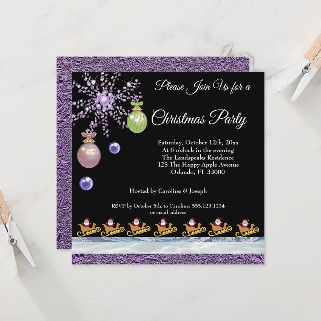 Santa Claus on gold, amethyst & icy snow & Foil Invitation (Front/Back In Situ)